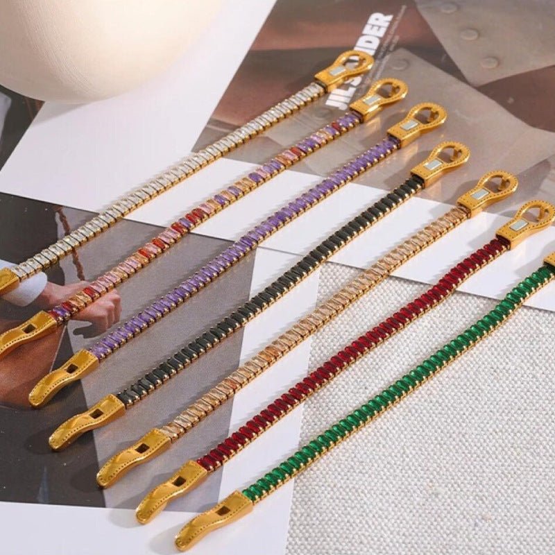 Luxury Multi - color Zircon Bracelet with Double - sided Magnetic Clasp – Titanium Steel Plated with 18K Gold, Elegant Jewelry - STAR8S