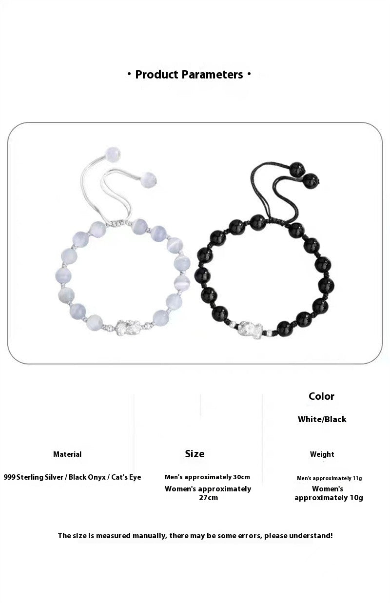 Mens Womens Bracelet: 999 Silver Black Agate Opal Couple Gift | STAR8S