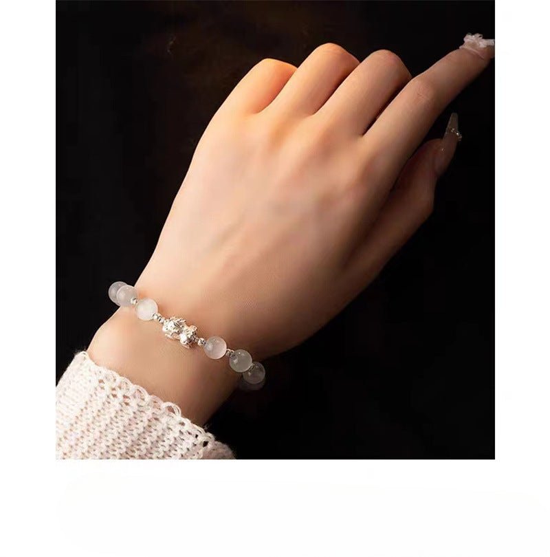 Mens Womens Bracelet: 999 Silver Black Agate Opal Couple Gift | STAR8S