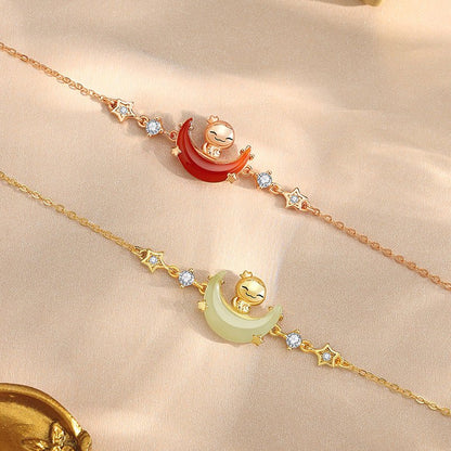 Moon Boat Jade Pendant Bracelet - 925 Silver Hetian Snake Jewelry | STAR8S