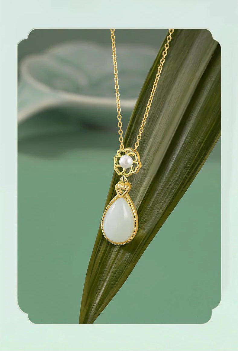 Mother’s Day Gift - Heitian Jade Pendant with Camellia Pearl & Drop | STAR8S - STAR8S