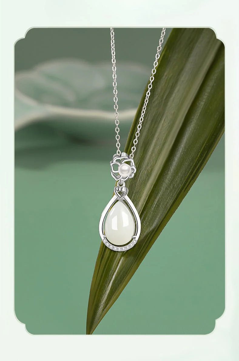 Mother’s Day Gift - Heitian Jade Pendant with Camellia Pearl & Drop | STAR8S - STAR8S