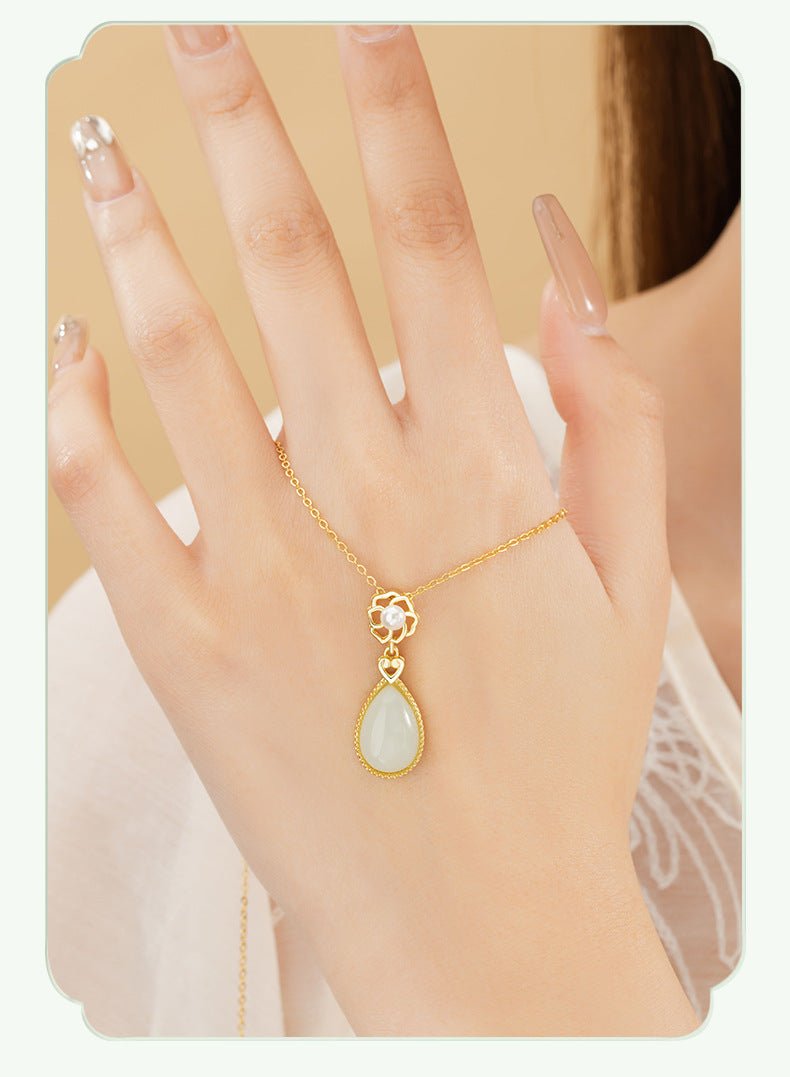 Mother’s Day Gift - Heitian Jade Pendant with Camellia Pearl & Drop | STAR8S