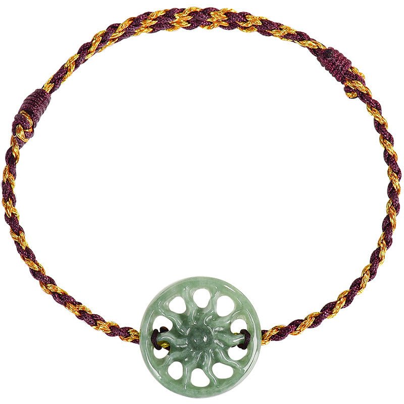 Natural bean green sun handwoven jade men's and women's couple hand rope bracelet - STAR8S
