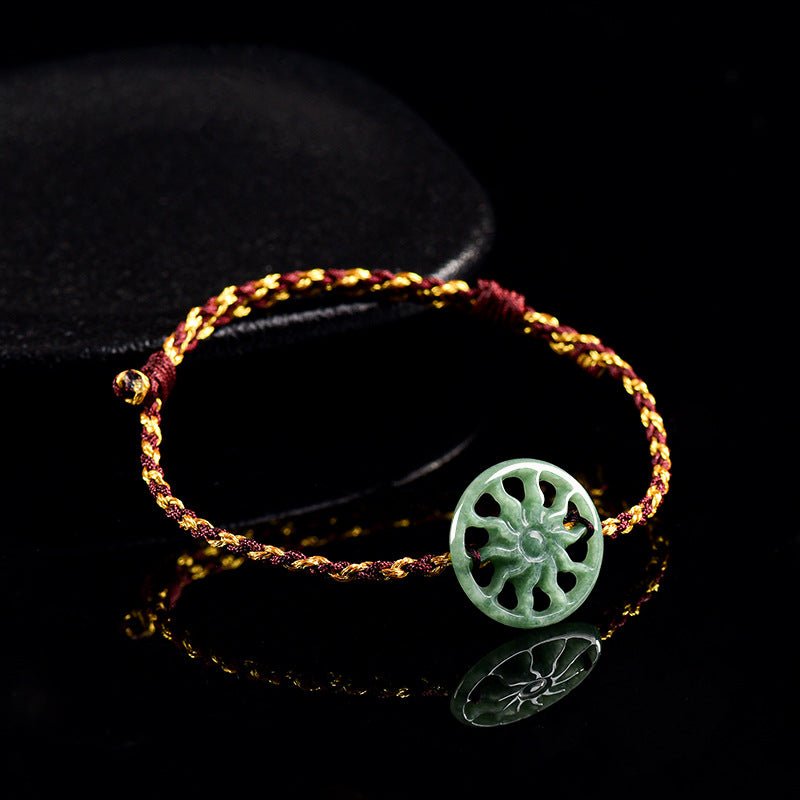 natural bean green sun handwoven jade men's and women's couple hand rope bracelet - star8s