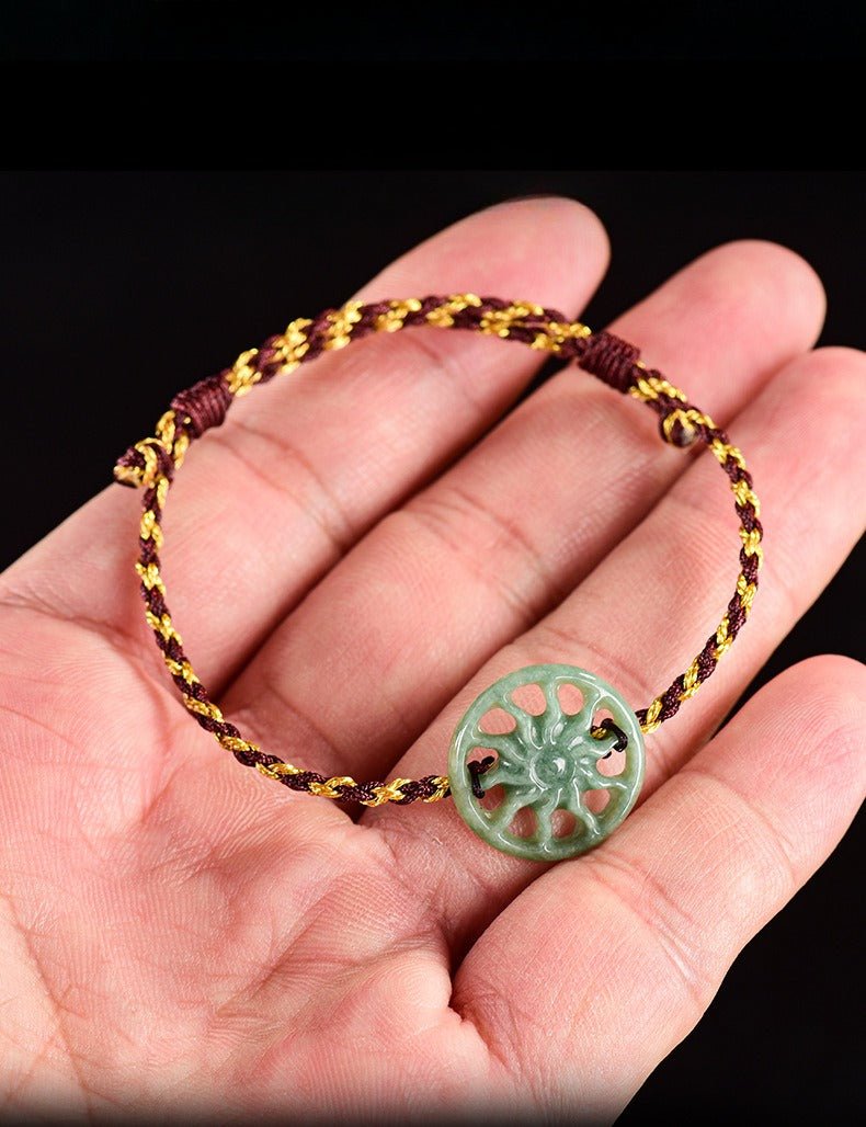 Natural bean green sun handwoven jade men's and women's couple hand rope bracelet - STAR8S
