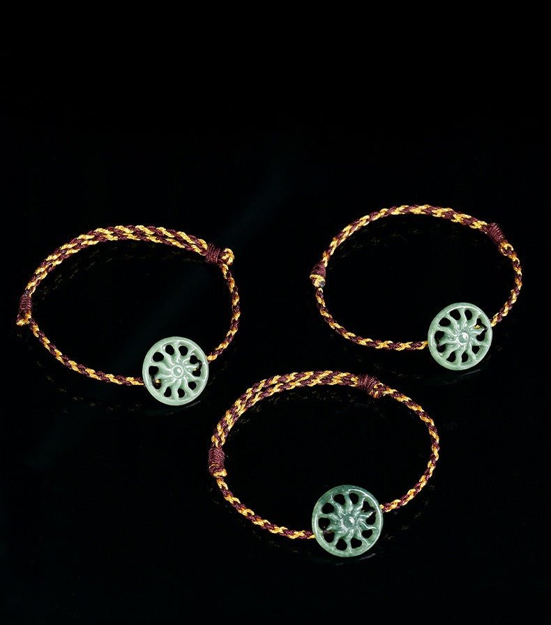 Natural bean green sun handwoven jade men's and women's couple hand rope bracelet - STAR8S