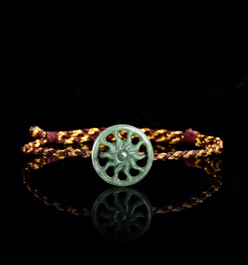 Natural bean green sun handwoven jade men's and women's couple hand rope bracelet - STAR8S