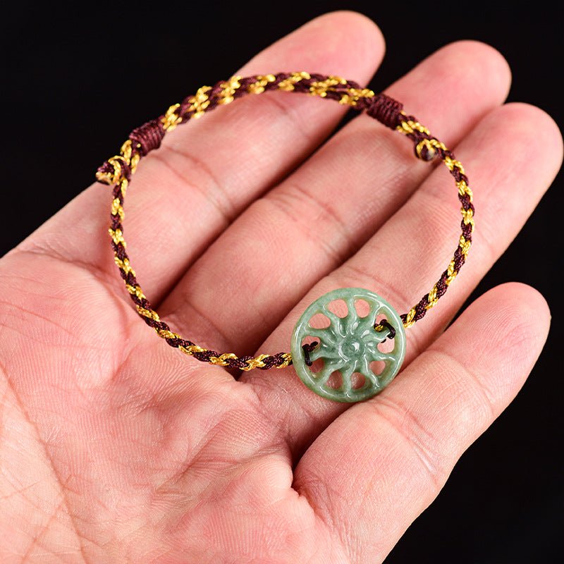 Natural bean green sun handwoven jade men's and women's couple hand rope bracelet - STAR8S