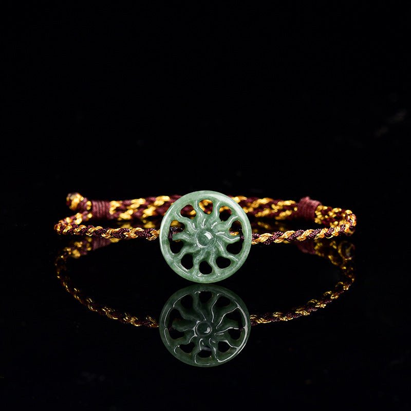 Natural bean green sun handwoven jade men's and women's couple hand rope bracelet - STAR8S