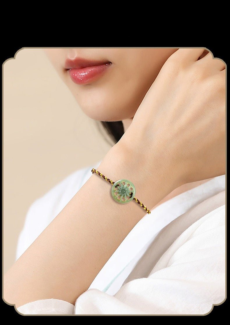 Natural bean green sun handwoven jade men's and women's couple hand rope bracelet - STAR8S