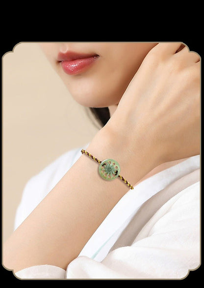 Natural bean green sun handwoven jade men's and women's couple hand rope bracelet - STAR8S