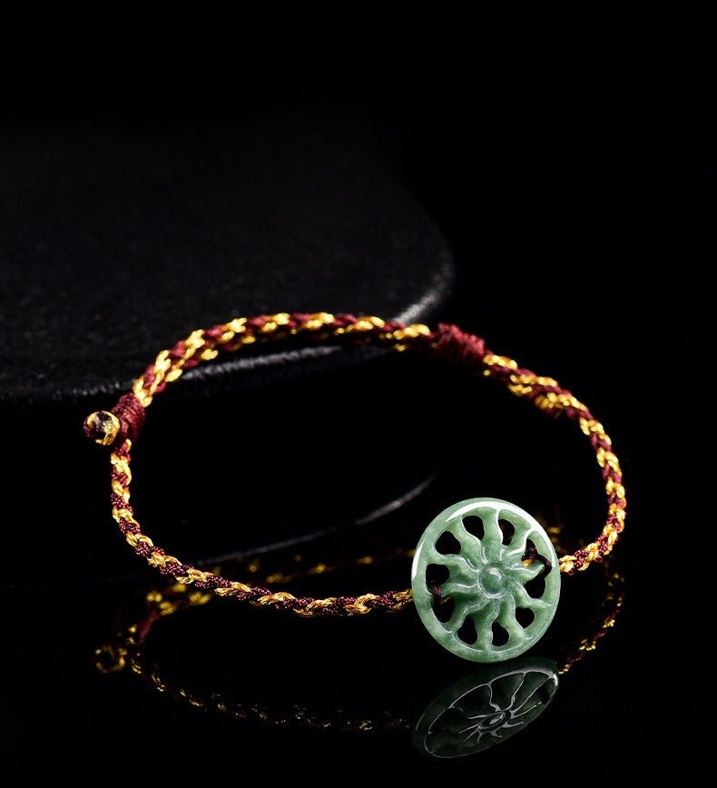 Natural bean green sun handwoven jade men's and women's couple hand rope bracelet - STAR8S