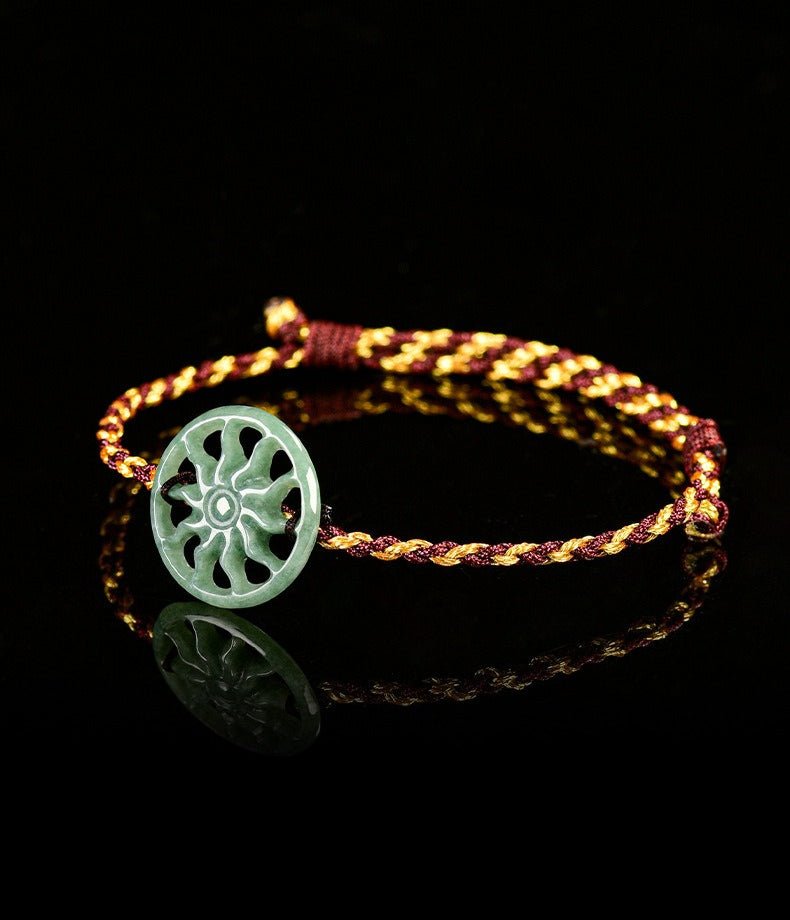 Natural bean green sun handwoven jade men's and women's couple hand rope bracelet - STAR8S
