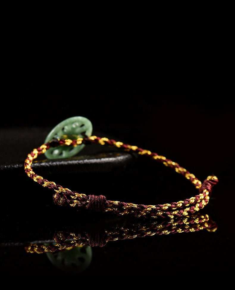 Natural bean green sun handwoven jade men's and women's couple hand rope bracelet - STAR8S