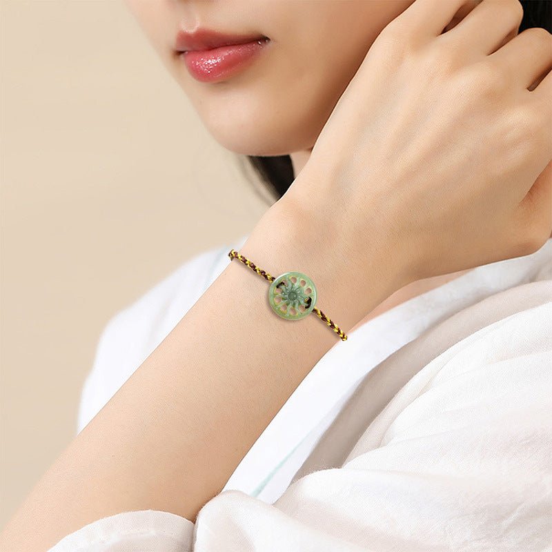 Natural bean green sun handwoven jade men's and women's couple hand rope bracelet - STAR8S