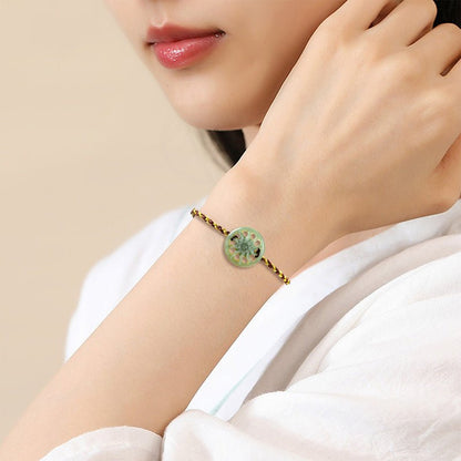 Natural bean green sun handwoven jade men's and women's couple hand rope bracelet - STAR8S