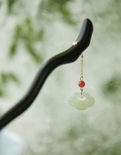 Natural Black Ebony Wood & Hetian Jade Hairpin - Hair Stick Accessory - STAR8S
