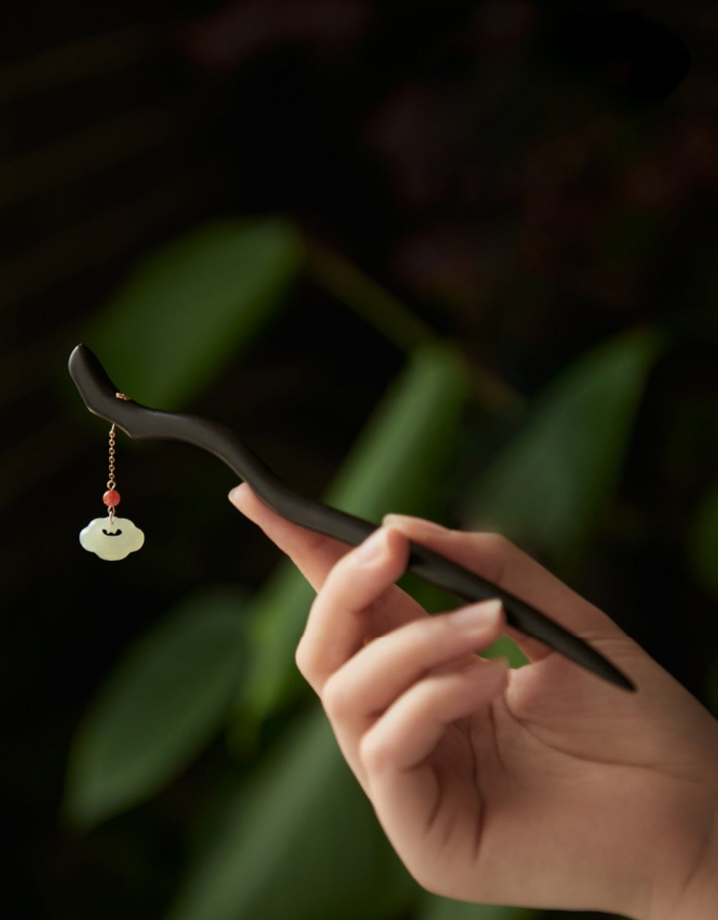 natural black ebony wood & hetian jade hairpin - hair stick accessory - star8s
