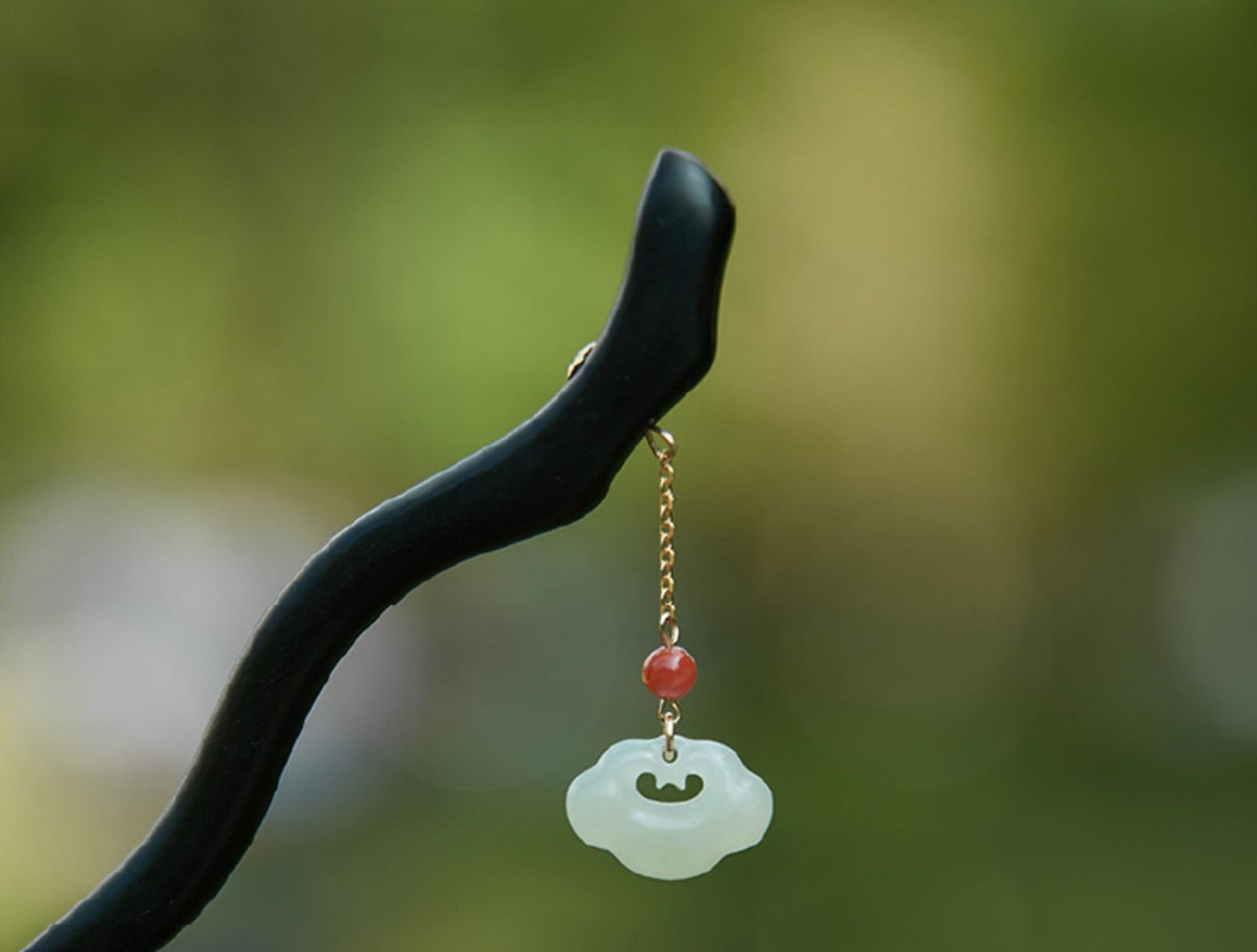 Natural Black Ebony Wood & Hetian Jade Hairpin - Hair Stick Accessory - STAR8S