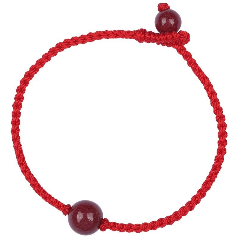 Natural Cinnabar Bead Red String Bracelet – Handwoven Slim Adjustable Wristband - STAR8S