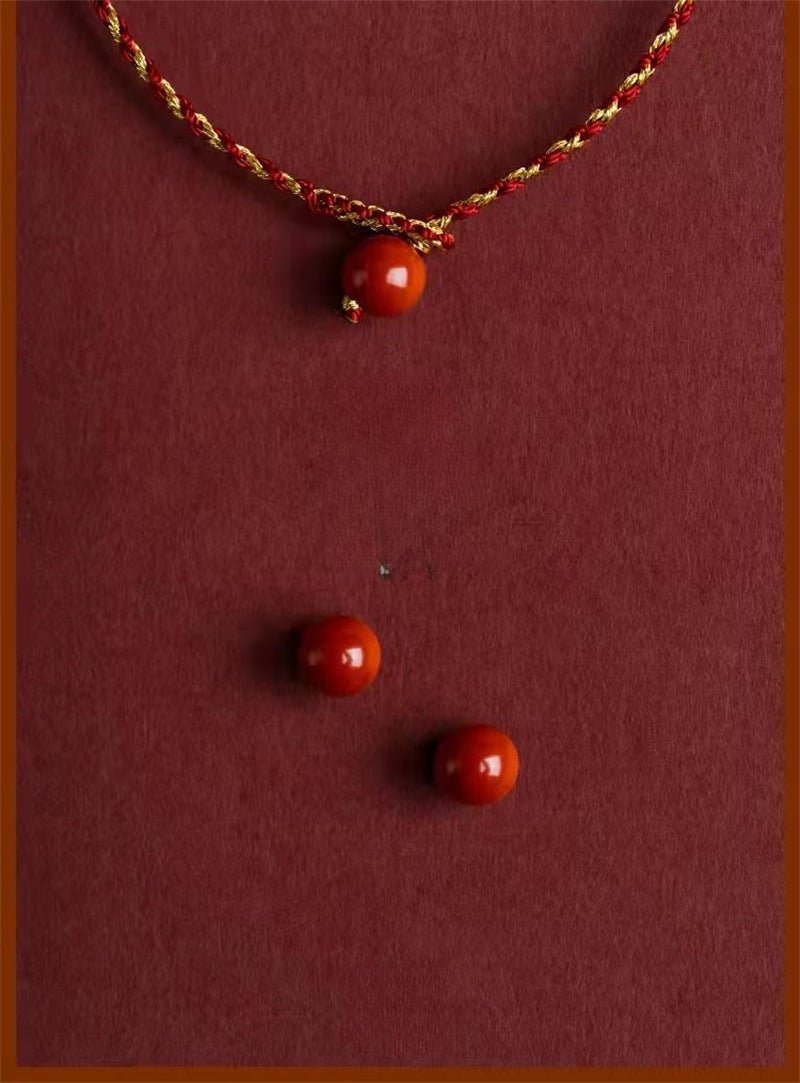 natural cinnabar bead red string bracelet – handwoven square knot adjustable lucky charm - star8s