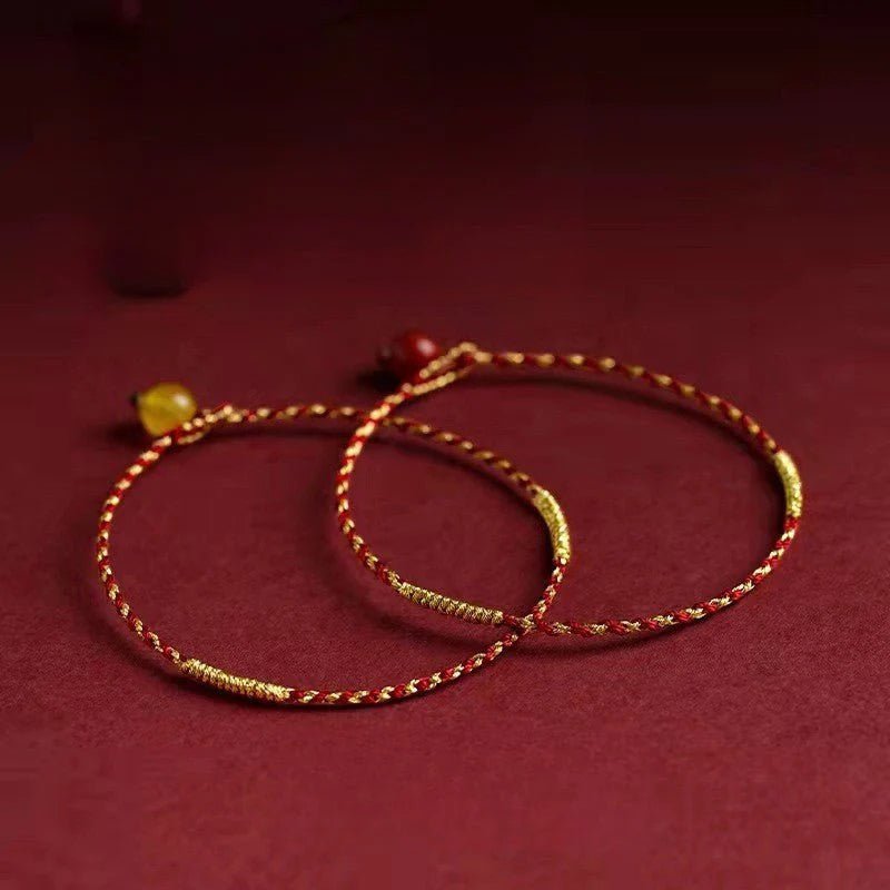 Natural Cinnabar Bead Red String Bracelet – Handwoven Square Knot Adjustable Lucky Charm - STAR8S