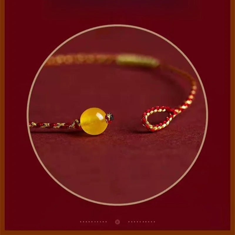 Natural Cinnabar Bead Red String Bracelet – Handwoven Square Knot Adjustable Lucky Charm - STAR8S