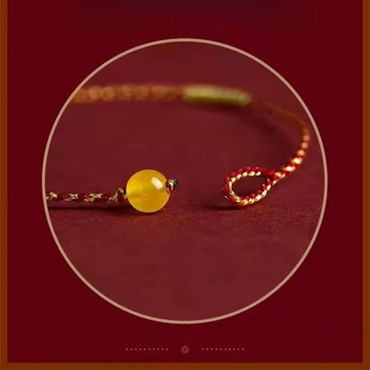 Natural Cinnabar Bead Red String Bracelet – Handwoven Square Knot Adjustable Lucky Charm - STAR8S