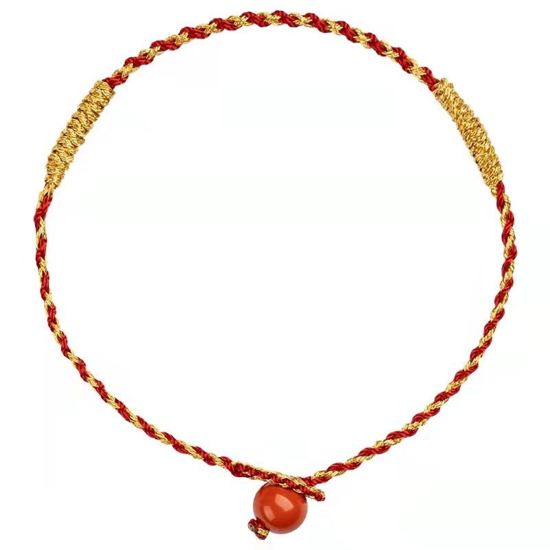 natural cinnabar bead red string bracelet – handwoven square knot adjustable lucky charm - star8s