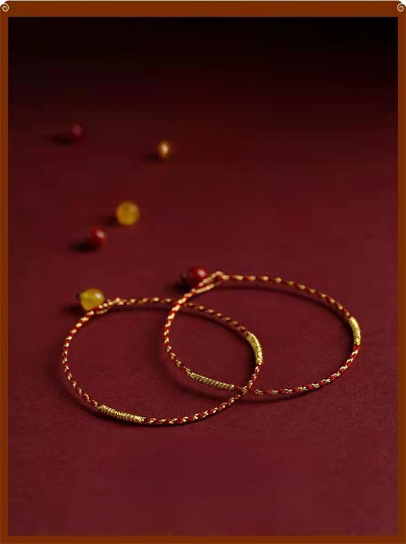 natural cinnabar bead red string bracelet – handwoven square knot adjustable lucky charm - star8s
