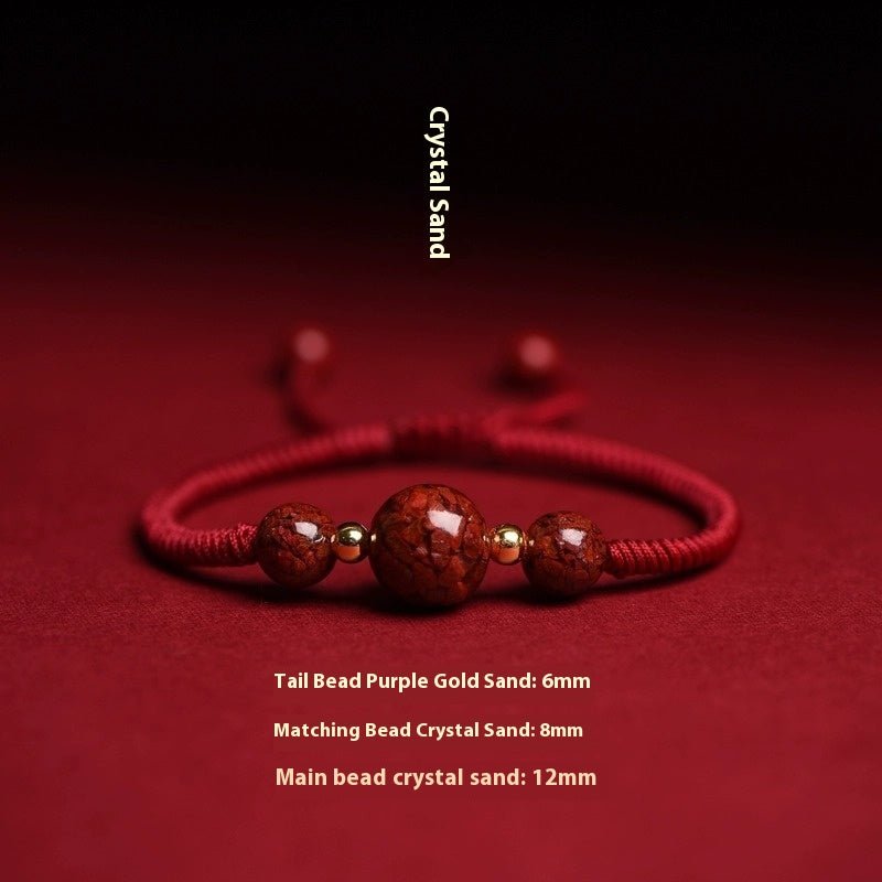 Natural Cinnabar Crystal Sand Red String Bracelet – Handwoven Adjustable Good Luck Jewelry - STAR8S