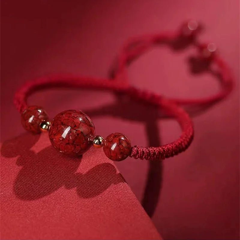 Natural Cinnabar Crystal Sand Red String Bracelet – Handwoven Adjustable Good Luck Jewelry - STAR8S