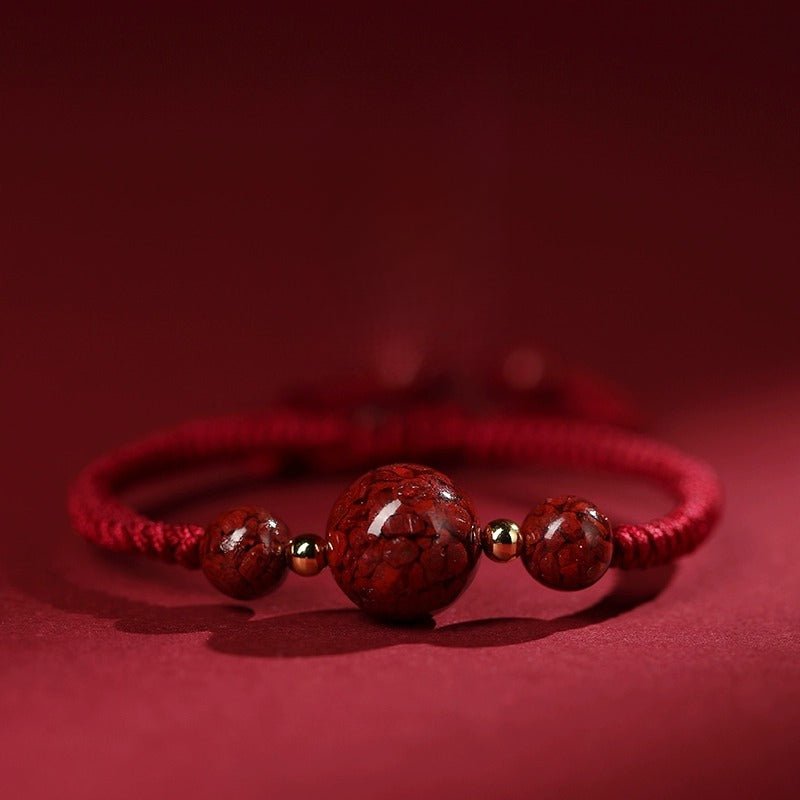 Natural Cinnabar Crystal Sand Red String Bracelet – Handwoven Adjustable Good Luck Jewelry - STAR8S