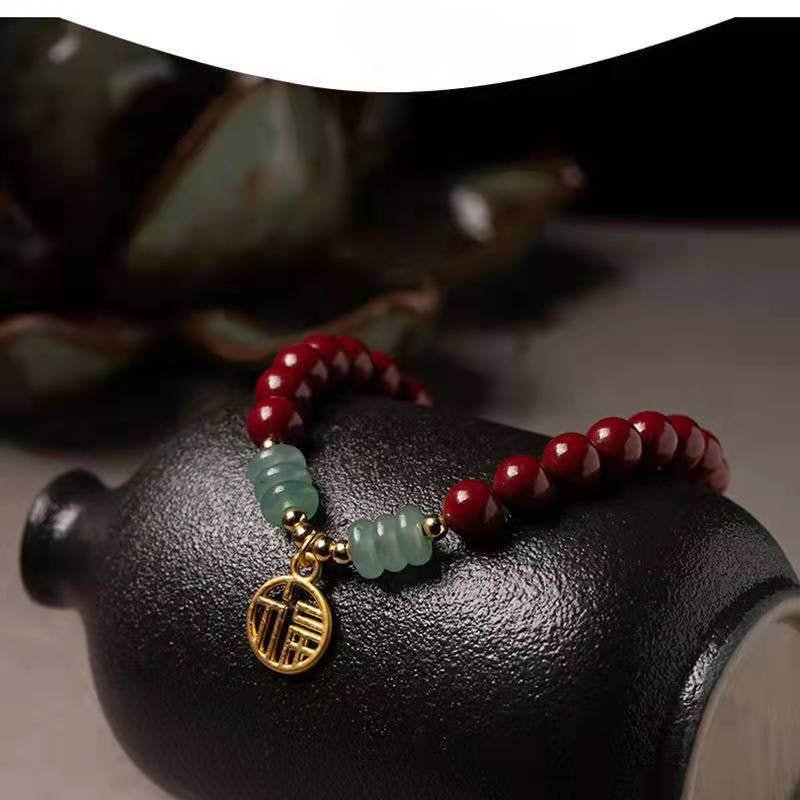 Natural Cinnabar & Dongling Jade Blessing Bracelet for Natal Year - STAR8S