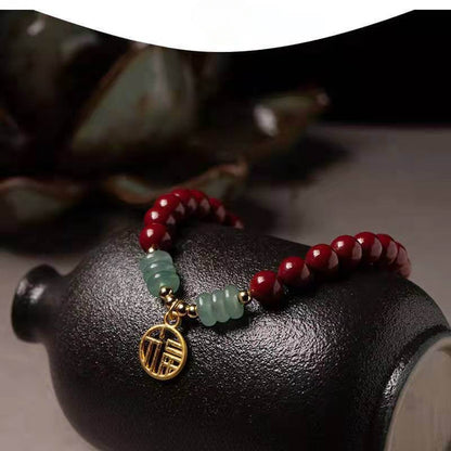 Natural Cinnabar & Dongling Jade Blessing Bracelet for Natal Year - STAR8S