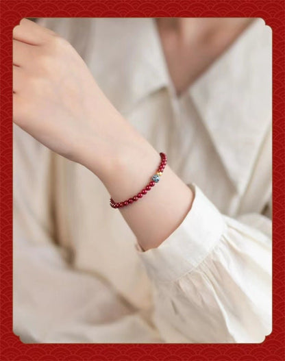 Natural Cinnabar Lotus Beaded Bracelet - Pure Cinnabar and Gold Lotus for Women | Mother's Day & Zodiac Year - STAR8S