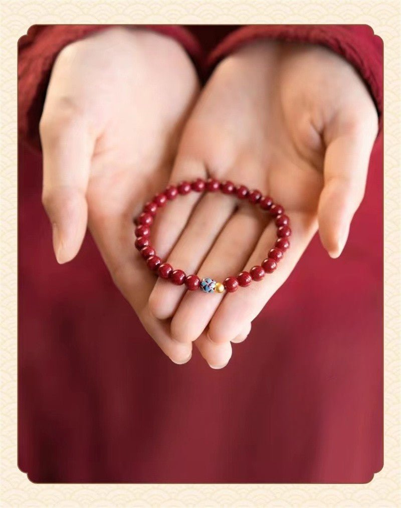 Natural Cinnabar Lotus Beaded Bracelet - Pure Cinnabar and Gold Lotus for Women | Mother's Day & Zodiac Year - STAR8S
