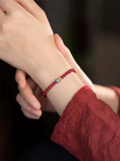 Natural Cinnabar Lotus Beaded Bracelet - Pure Cinnabar and Gold Lotus for Women | Mother's Day & Zodiac Year - STAR8S