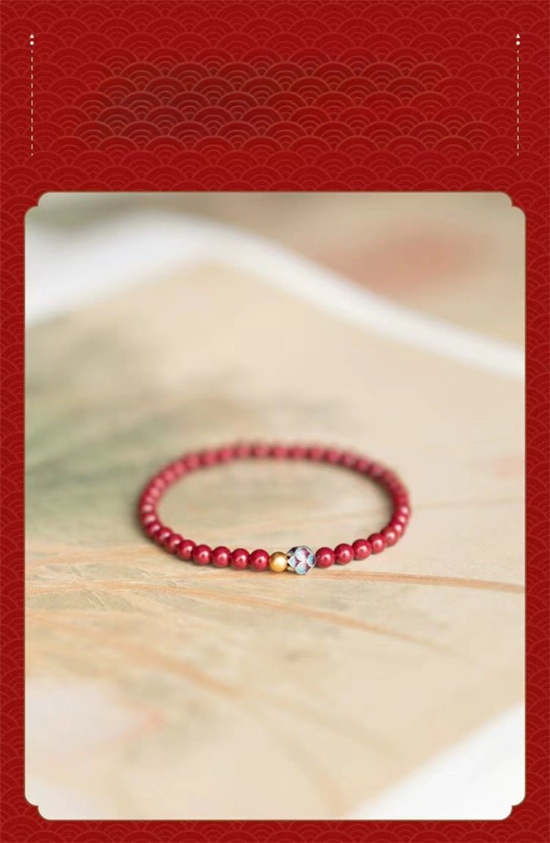Natural Cinnabar Lotus Beaded Bracelet - Pure Cinnabar and Gold Lotus for Women | Mother's Day & Zodiac Year - STAR8S