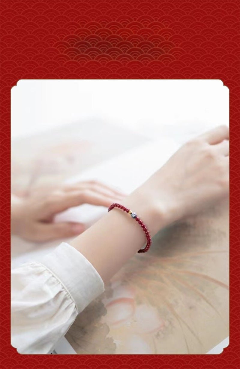 Natural Cinnabar Lotus Beaded Bracelet - Pure Cinnabar and Gold Lotus for Women | Mother's Day & Zodiac Year - STAR8S