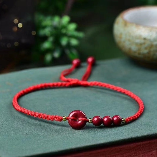 Natural Cinnabar Red Thread Anklet – Handmade Ethnic - Style Foot Chain for Women - STAR8S