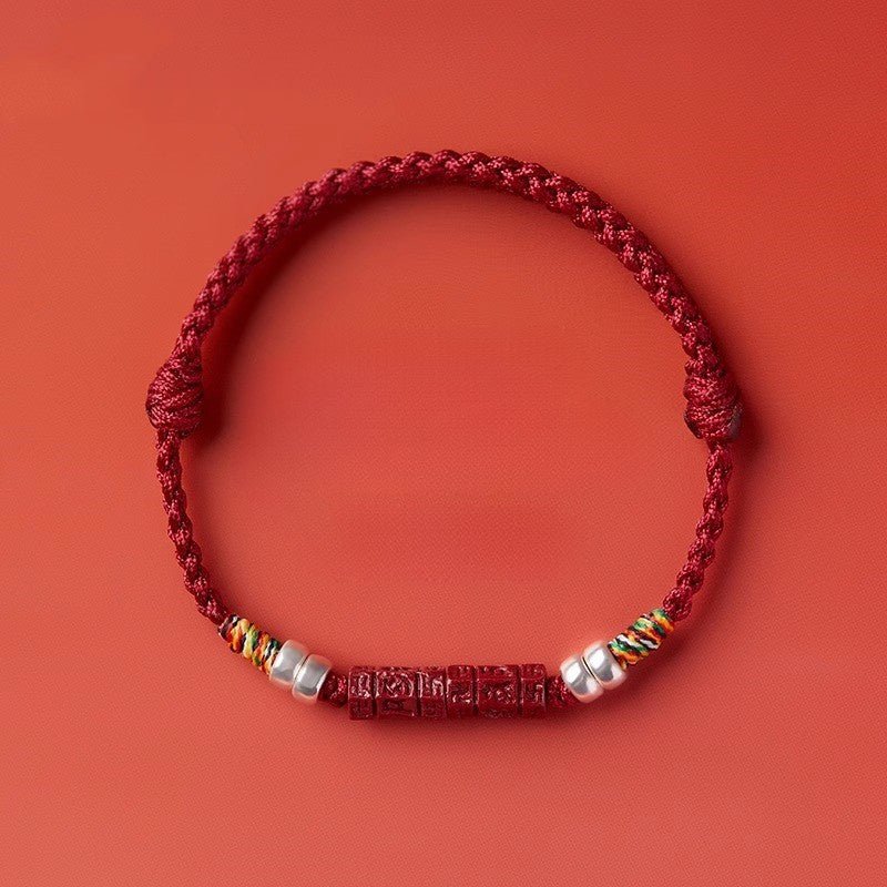 Natural Cinnabar Six Words Mantra Red String Bracelet with Pure Silver | Year of the Snake Gift for Women - STAR8S