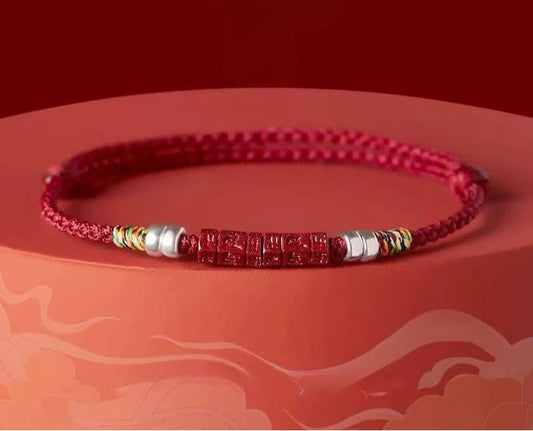 Natural Cinnabar Six Words Mantra Red String Bracelet with Pure Silver | Year of the Snake Gift for Women - STAR8S