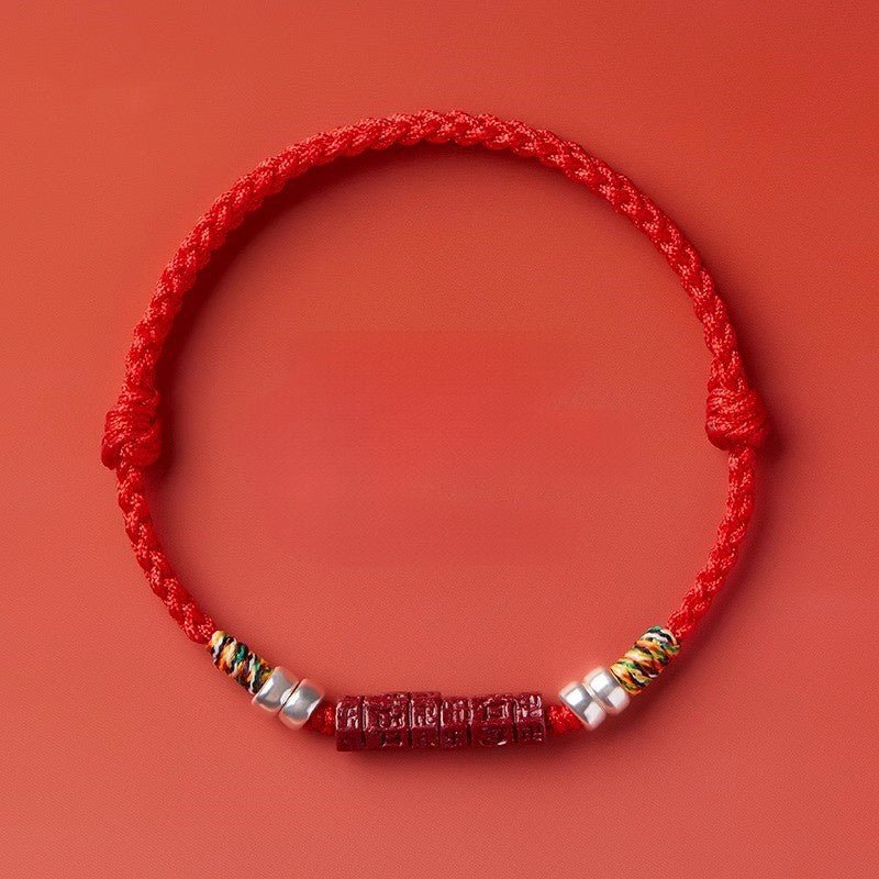 natural cinnabar six words mantra red string bracelet with pure silver | year of the snake gift for women - star8s