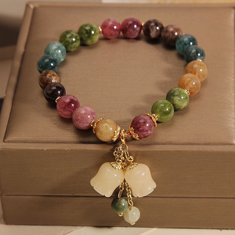 Natural Colored Tourmaline Bracelet with Lily of the Valley Pendant - Elegant & Adjustable - STAR8S