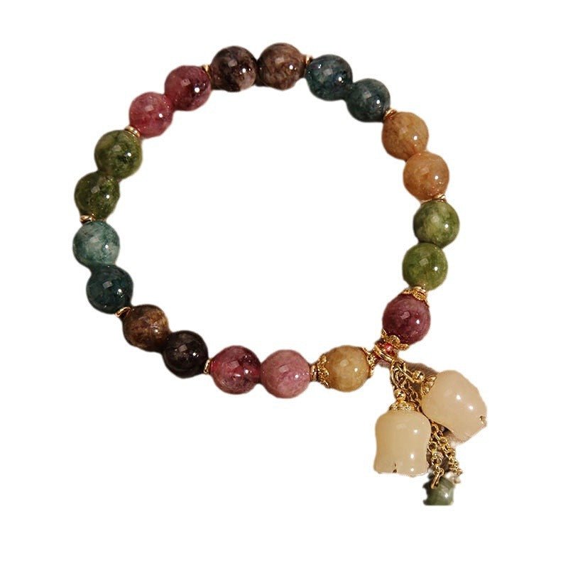 Natural Colored Tourmaline Bracelet with Lily of the Valley Pendant - Elegant & Adjustable - STAR8S