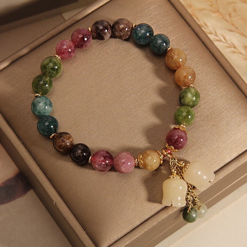 natural colored tourmaline bracelet with lily of the valley pendant - elegant & adjustable - star8s