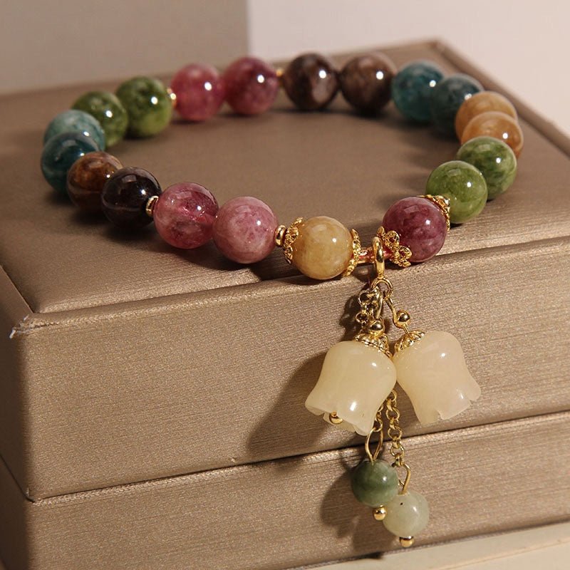 Natural Colored Tourmaline Bracelet with Lily of the Valley Pendant - Elegant & Adjustable - STAR8S