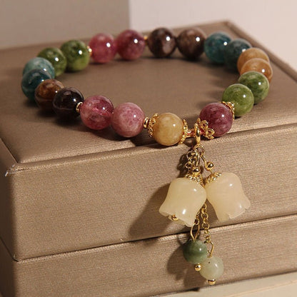 Natural Colored Tourmaline Bracelet with Lily of the Valley Pendant - Elegant & Adjustable - STAR8S